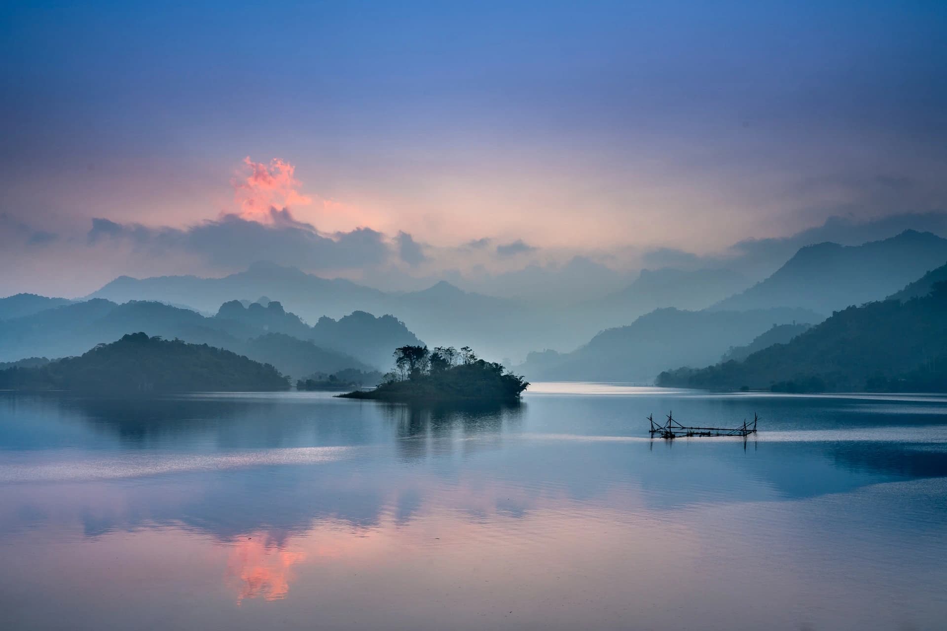 Calm landscape of sea and mountains